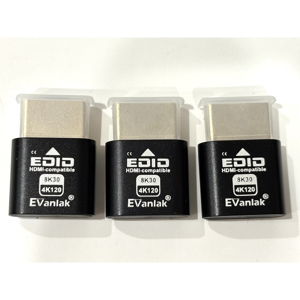 Lot of 3 EVanlak HDMI Dummy Plug EDID Emulator Headless Adapter 8K 30Hz 4K 120Hz